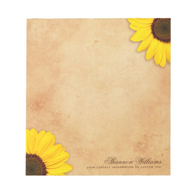 Sunflower antique aged paper vintage parchment notepad (Front)
