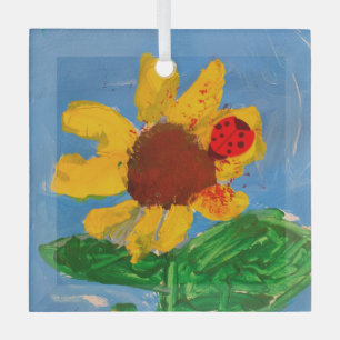 Sunflower "Art by Kids" Glass Ornament
