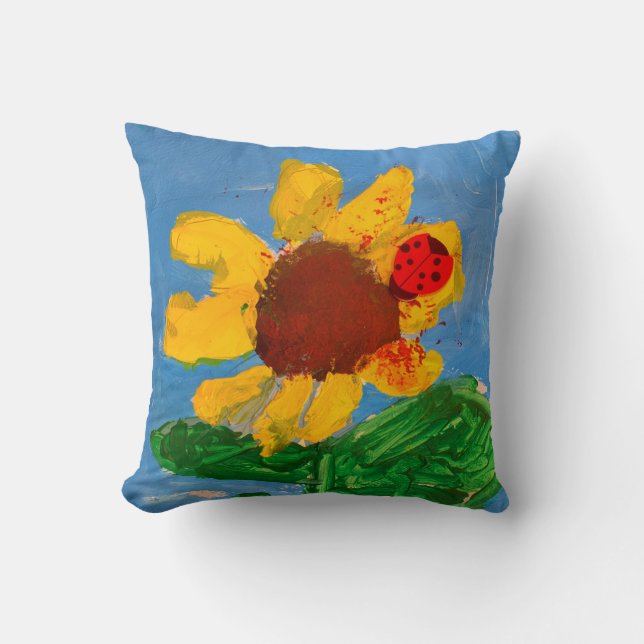 Sunflower "Art by Kids" Throw Pillow (Front)