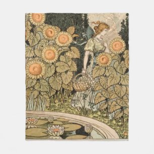 Sunflower Art Nouveau Garden Grasset Woman Fleece Blanket
