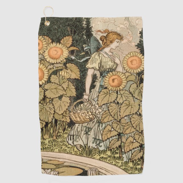 Sunflower Art Nouveau Garden Grasset Woman Golf Towel (Front)