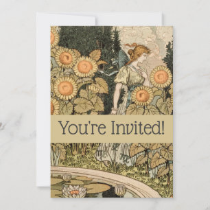 Sunflower Art Nouveau Garden Grasset Woman Invitation