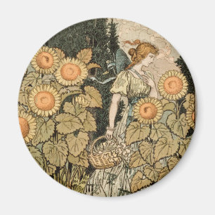 Sunflower Art Nouveau Garden Grasset Woman Magnet