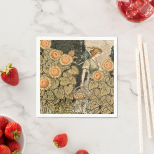 Sunflower Art Nouveau Garden Grasset Woman Napkin