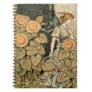 Sunflower Art Nouveau Garden Grasset Woman Notebook
