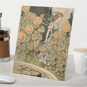 Sunflower Art Nouveau Garden Grasset Woman Pedestal Sign