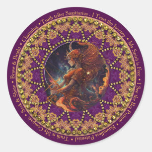 Sunflower Astro Sagittarius Zodiac Affirmations Classic Round Sticker