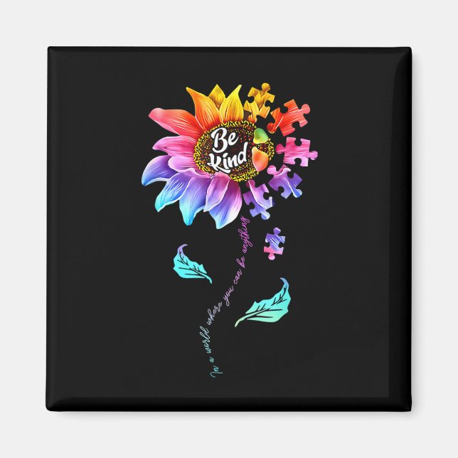 Sunflower Autism Awareness Be Kind Puzzle Mom Supp Magnet (Front)