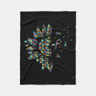Sunflower Autism Puzzle Piece Ribbon Cool Awarenes Fleece Blanket