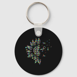 Sunflower Autism Puzzle Piece Ribbon Cool Awarenes Keychain