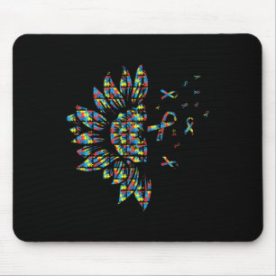 Sunflower Autism Puzzle Piece Ribbon Cool Awarenes Mouse Pad