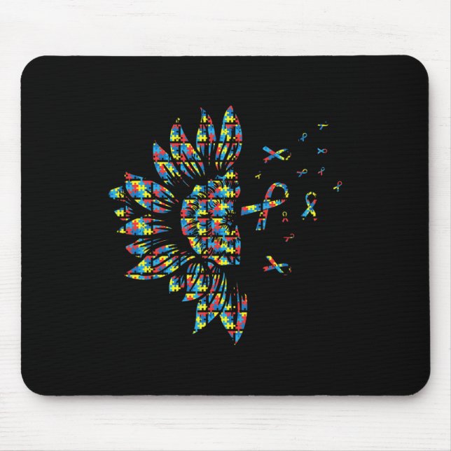 Sunflower Autism Puzzle Piece Ribbon Cool Awarenes Mouse Pad (Front)