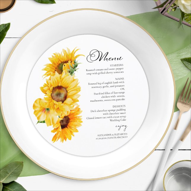Sunflower Autumn Fall  Wedding Menu Card (Creator Uploaded)