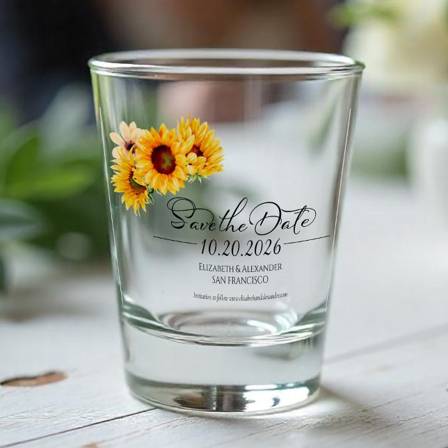 Sunflower Autumn Fall Wedding Save the Date Shot Glass (Creator Uploaded)