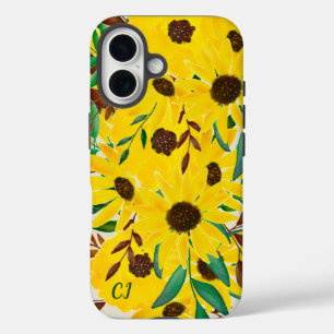 Sunflower Autumn Floral Bouquet Monogrammed iPhone 16 Case