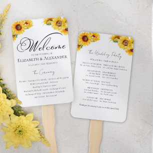 Sunflower Autumn Wedding Ceremony Program Sign Hand Fan