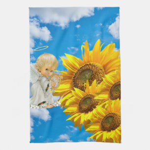 Sunflower Baby Angel Floral  Kitchen Towel