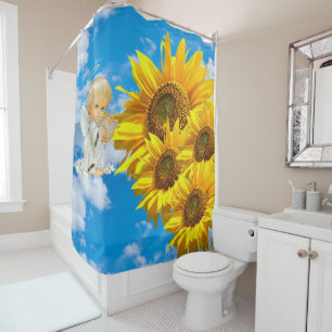 Sunflower Baby Angel Floral  Shower Curtain
