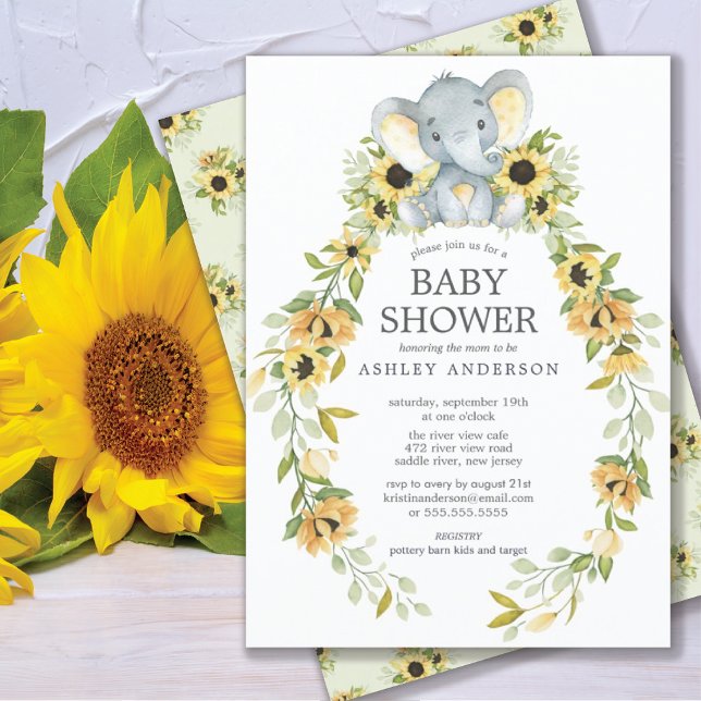 Sunflower & Baby Elephant Baby Shower Invitation (Creator Uploaded)