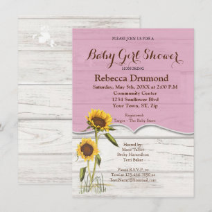 Sunflower Baby Girl Shower Whitewashed Barn Wood Enclosure Card