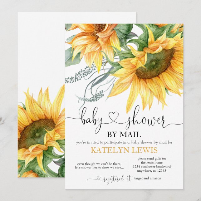Sunflower Baby Shower by Mail Invitation (Front/Back)