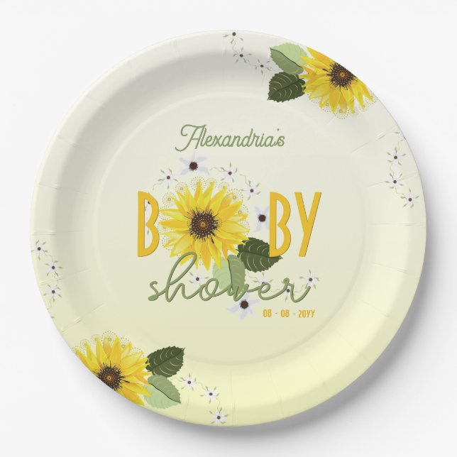 Sunflower Baby Shower Paper Plate (Front)