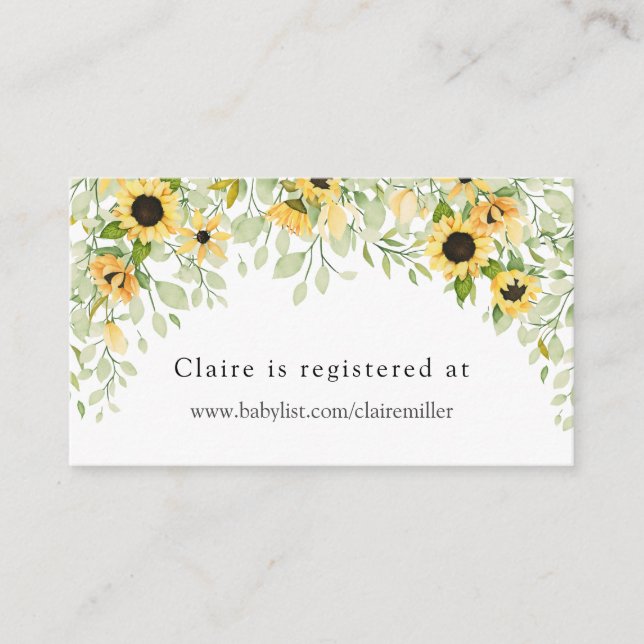 Sunflower Baby Shower Registry  Enclosure Card (Front)