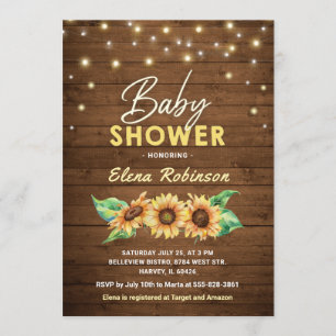 Sunflower Baby Shower Rustic Wood Fall Summer Invitation
