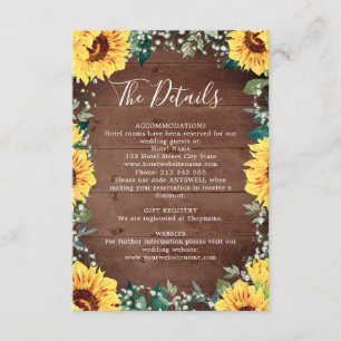 Sunflower Babys Breath Border Wood Wedding Details Enclosure Card