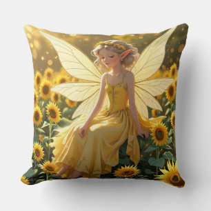 Sunflower Background with a Fairy Throw Pillow