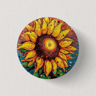 Sunflower badge, pin, button. colourful 1 inch round button