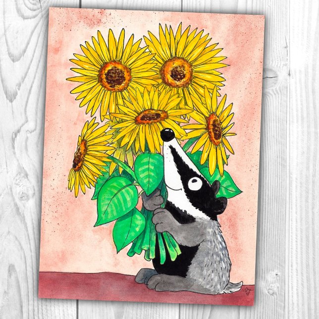 Sunflower Badger postcard by Nicole Janes (Creator Uploaded)