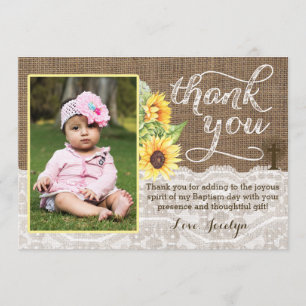 Sunflower Baptism Thank You Card for Girl
