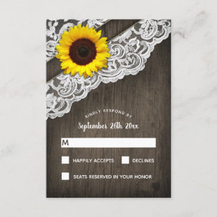 Sunflower Barn Wood and Lace Wedding RSVP Cards