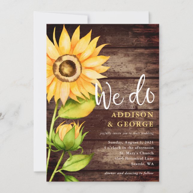 Sunflower Barn Wood We Do Wedding Invitation (Front)