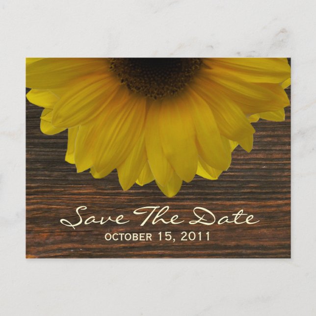 Sunflower & Barnwood Fall Save The Date Postcard (Front)