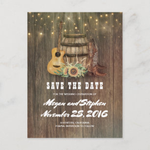 Sunflower Barrel Cowboy Boot Country Save the Date Announcement Postcard