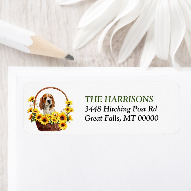 Sunflower Basket Beagle Hound Dog Return Address (Insitu)