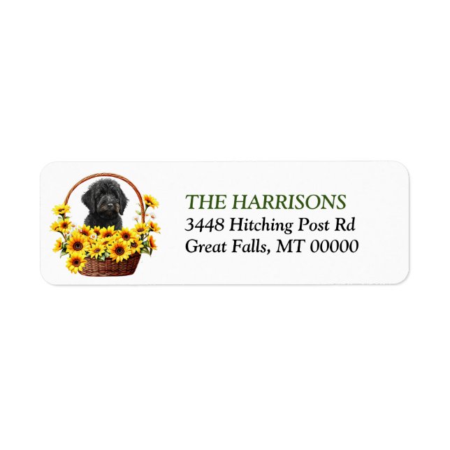 Sunflower Basket Black Labradoodle Dog (Front)