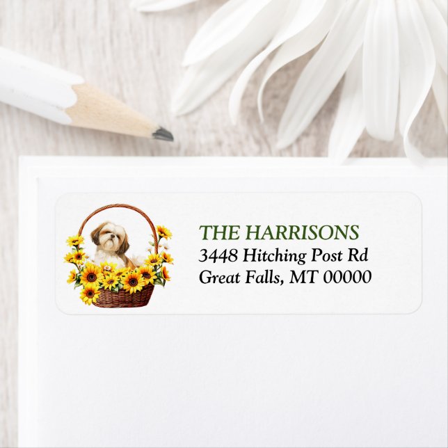 Sunflower Basket Shih Tzu Dog Return Address (Insitu)