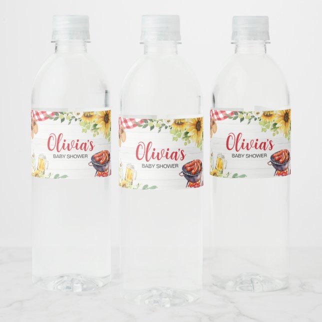 Sunflower BBQ Baby Shower  Water Bottle Label (Bottles)
