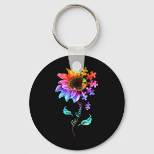 Sunflower Be Kind Puzzle Piece Autism Awareness Mo Keychain