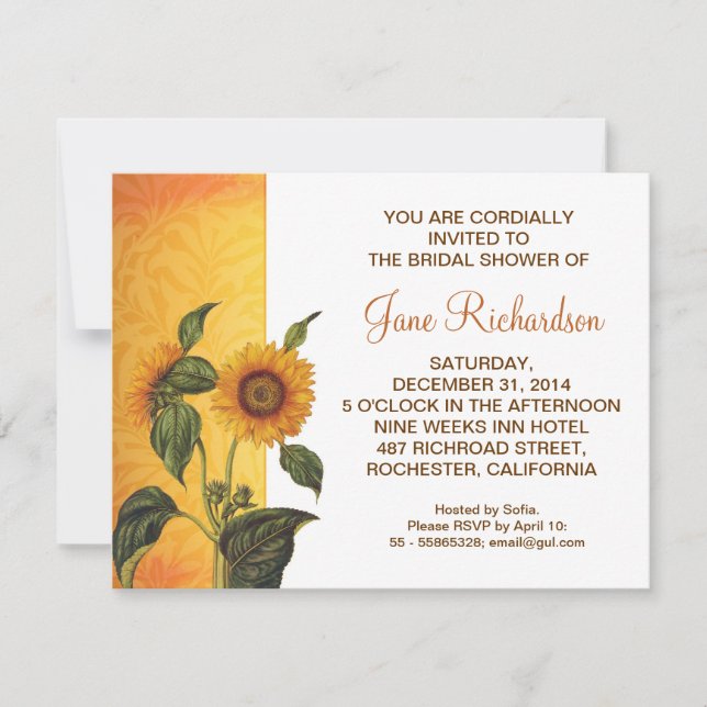 sunflower beautiful bridal shower invitations (Front)