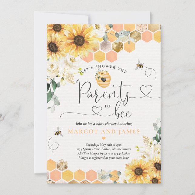 Sunflower Bee Baby Shower Parents To Bee Invitation (Front)