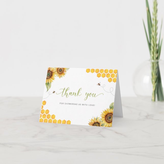 Sunflower Bee Baby Shower Thank You Card (Front)
