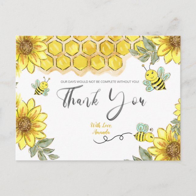 Sunflower Bee Carte de remerciements (Devant)