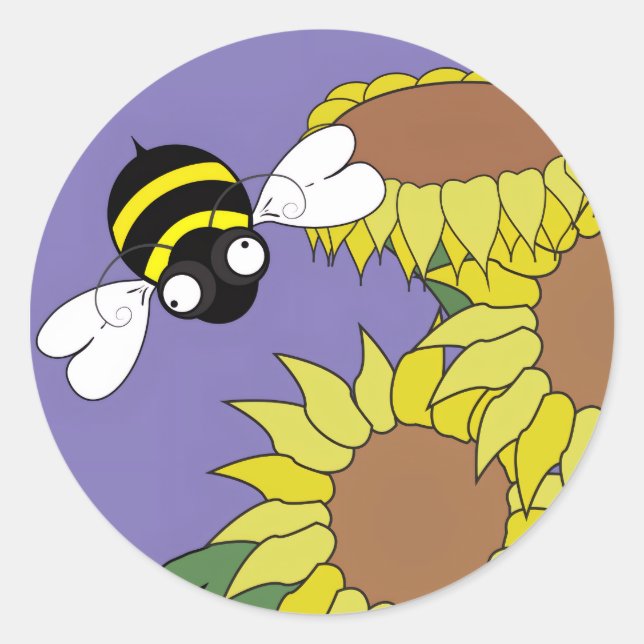 Sunflower Bee  Classic Round Sticker (Front)