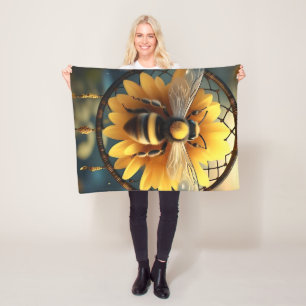 Sunflower Bee Dreamcatcher, Fleece Blanket