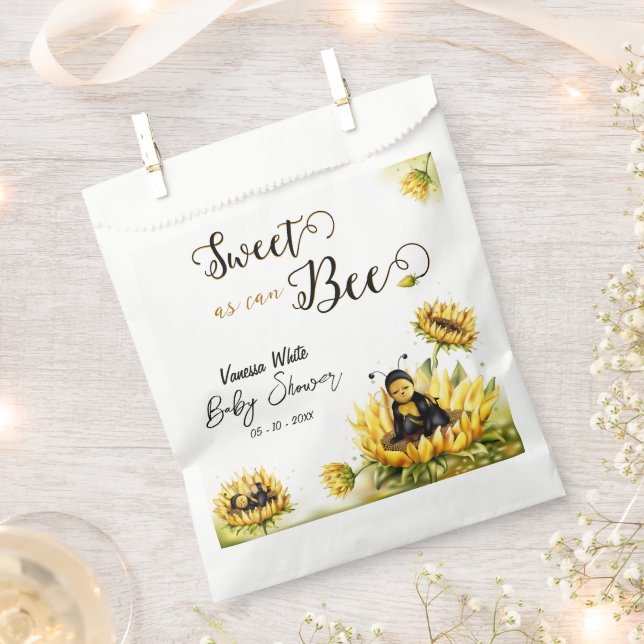 Sunflower Bee Floral Baby Shower Favour Bag (Clipped)