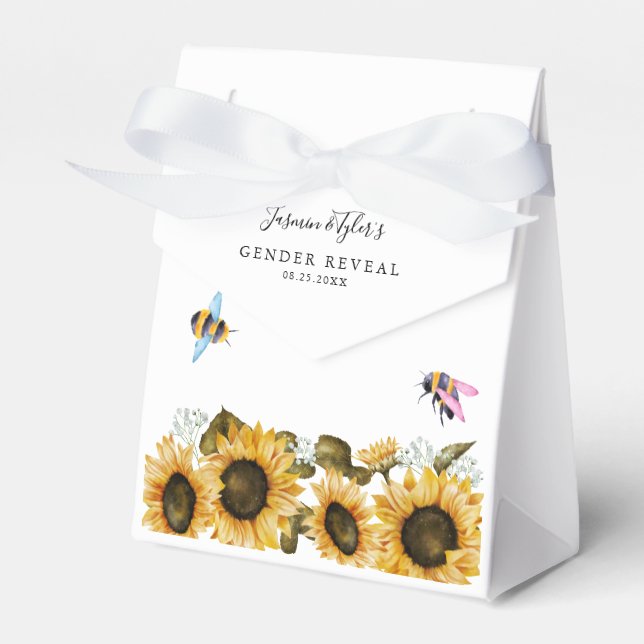 Sunflower Bee Gender Reveal Party Favour Box (Front Side)
